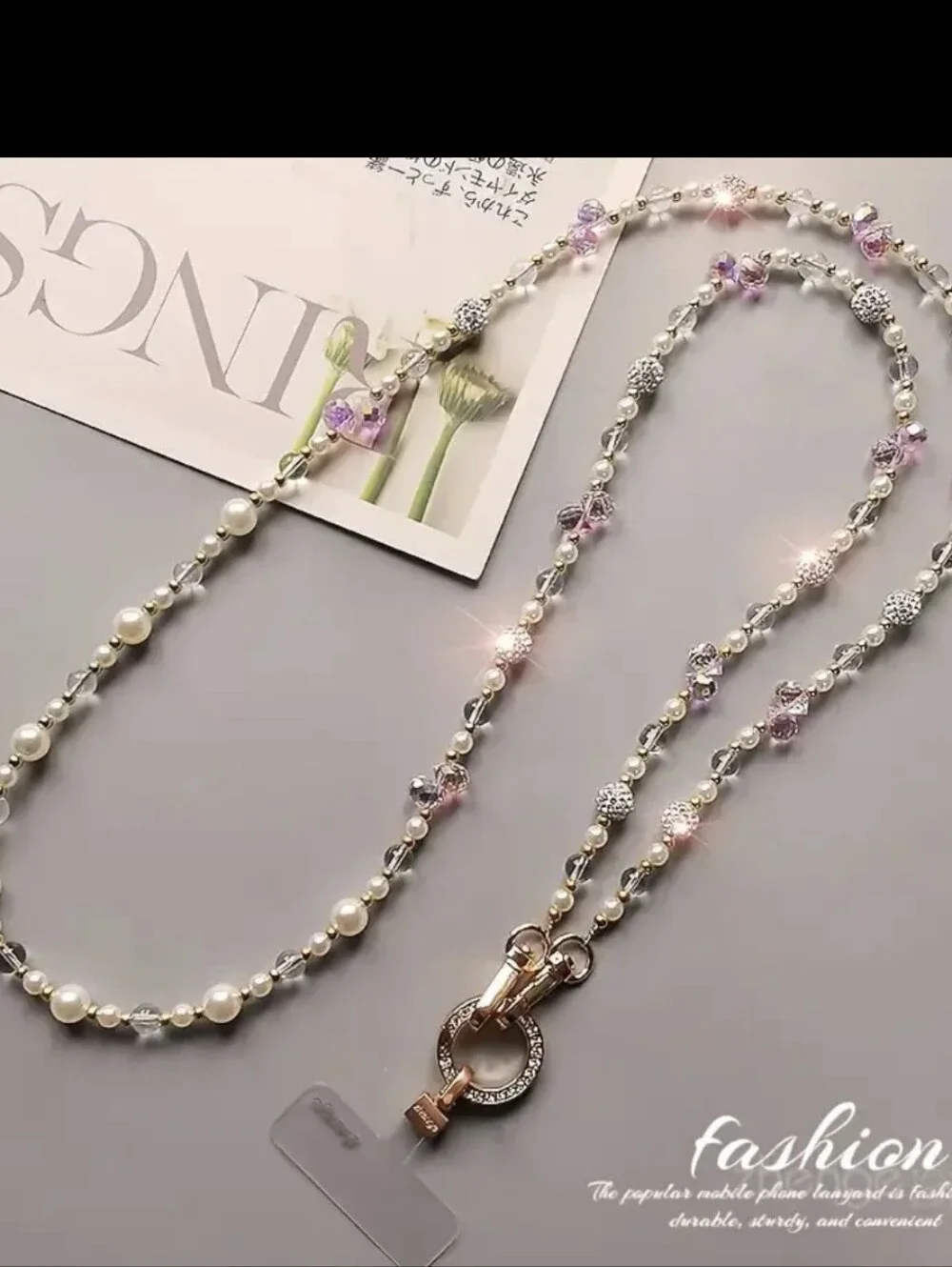Elegant Long Phone Strap With Sparkling Beads